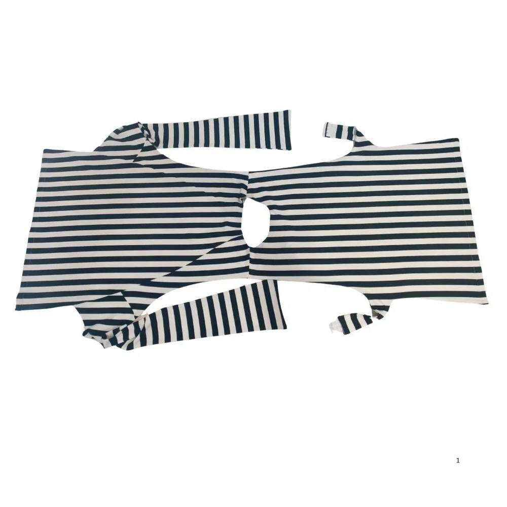 Gracia Black White Striped Open Side Tie Waist Tunic Top Women L - Picture 5 of 6